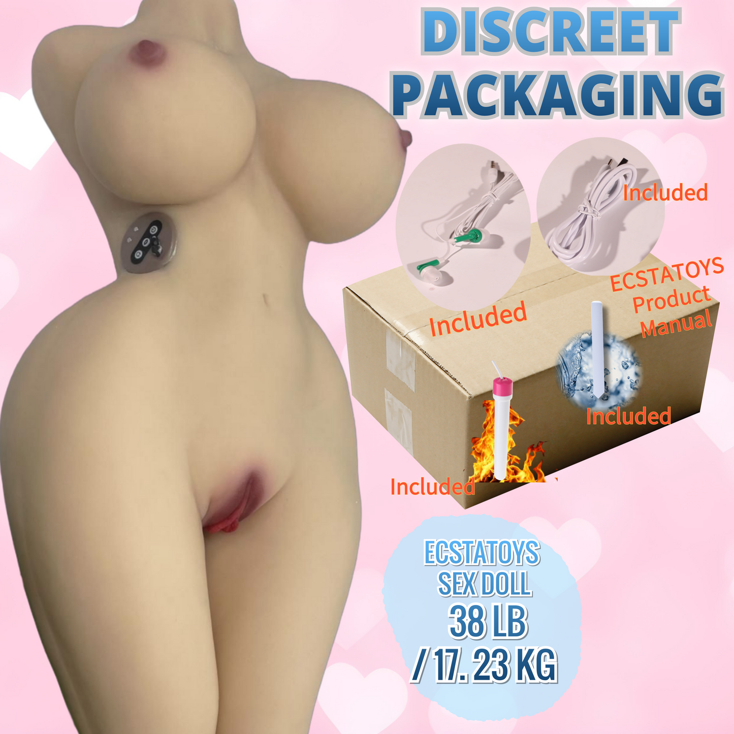 10 Sucking 10 Vibrator 4 language Sound 38LB ECSTATOYS Sex Doll full size body full body Pocket Pussy and hands free masturbators Orgasm 3in1 torso Vagina Sex Toy Pussy Ass Men Masturbation realistic suction