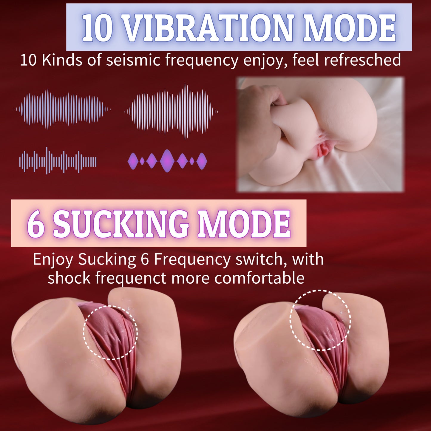 ECSTATOYS 10 Vibrator 6 Suction Automatic for Men Pocket Pussy Toy Men's Sex Toy Realistic Sex Doll Adult Toys Sex Doll Hands Free Stroker 3D Lifelike Soft Butt with Vagina Anal Sex Pleasure Adult Toy