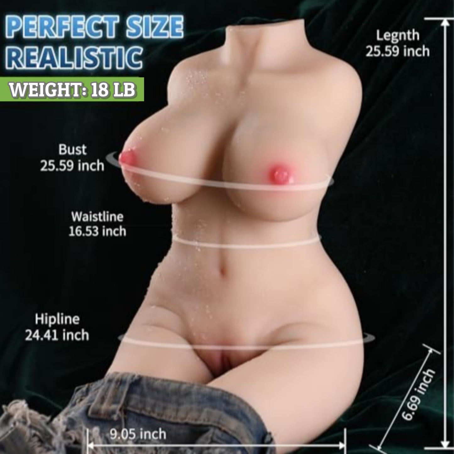 Super Vibrator 8KG 18LB ECSTATOYS Sex Doll Lifesize Love Doll Full Size Body Male Masturbators Sex Toy Female Half Body Sexdoll Adult Sex Toys with 2 Channel with Big Boobs Ass Male Soft Real for Men Couples Butt for Men Masturbation