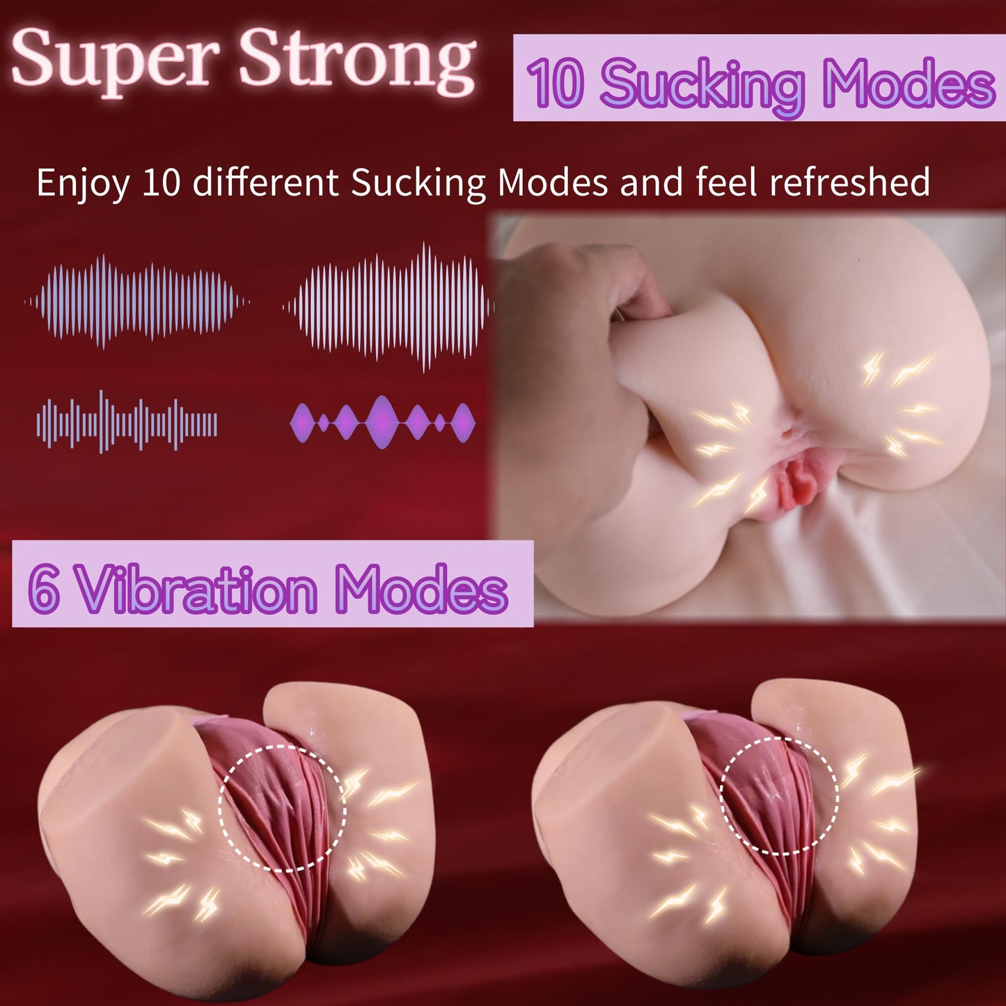 ECSTATOYS 10 Vibrator 6 Suction Automatic for Men Pocket Pussy Toy Men's Sex Toy Realistic Sex Doll Adult Toys Sex Doll Hands Free Stroker 3D Lifelike Soft Butt with Vagina Anal Sex Pleasure Adult Toy