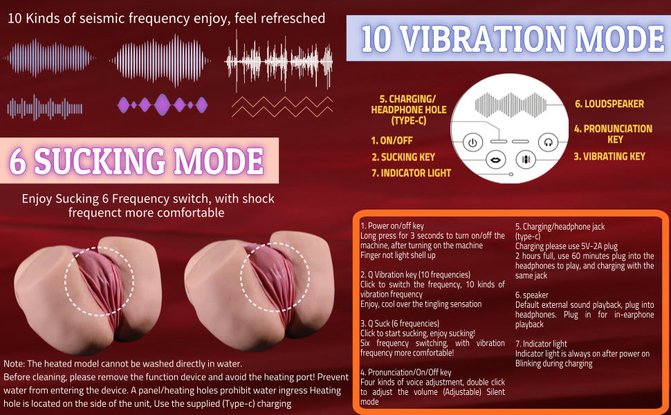 ECSTATOYS 10 Vibrator 6 Suction Automatic for Men Pocket Pussy Toy Men's Sex Toy Realistic Sex Doll Adult Toys Sex Doll Hands Free Stroker 3D Lifelike Soft Butt with Vagina Anal Sex Pleasure Adult Toy